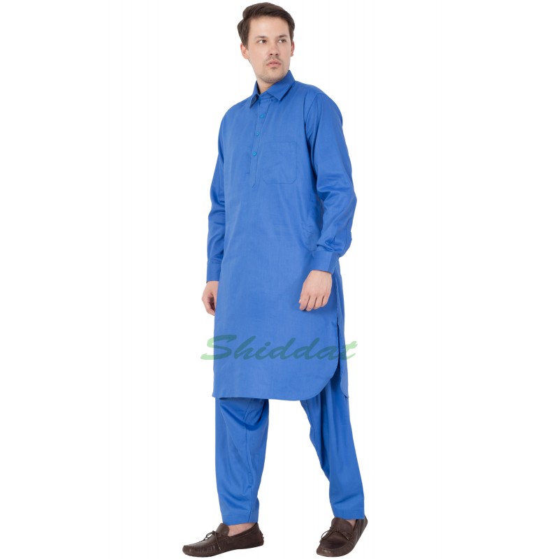 Pathani suit online Jeans Blue colored kurta Royal Blue pajama